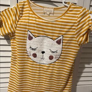 btween Yellow and White Striped Cat Face Tee